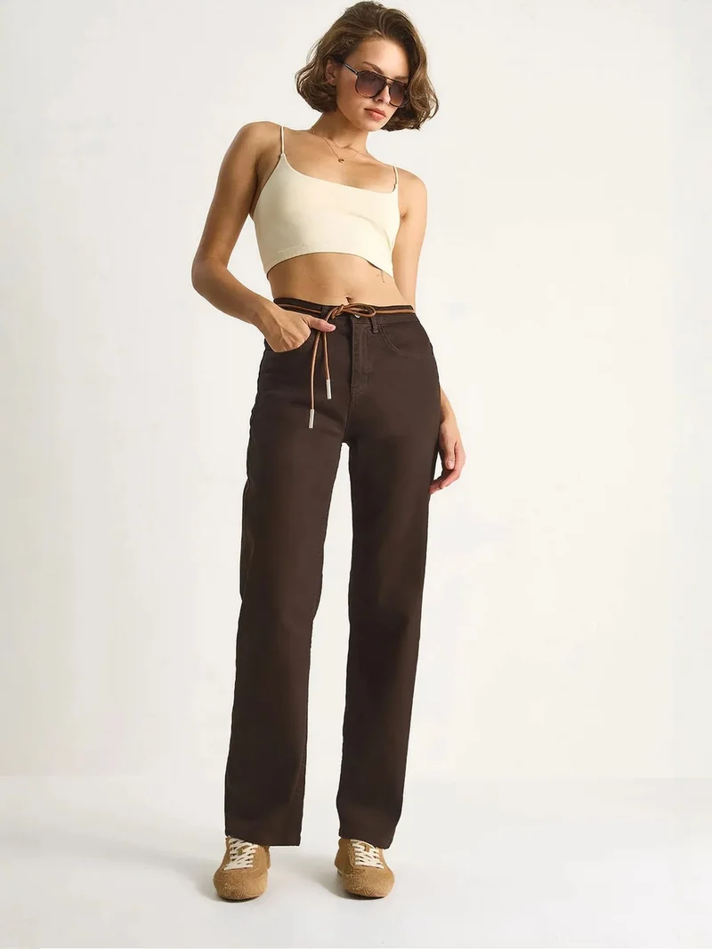 LUCCI High Waist Straight Leg Denim Pants